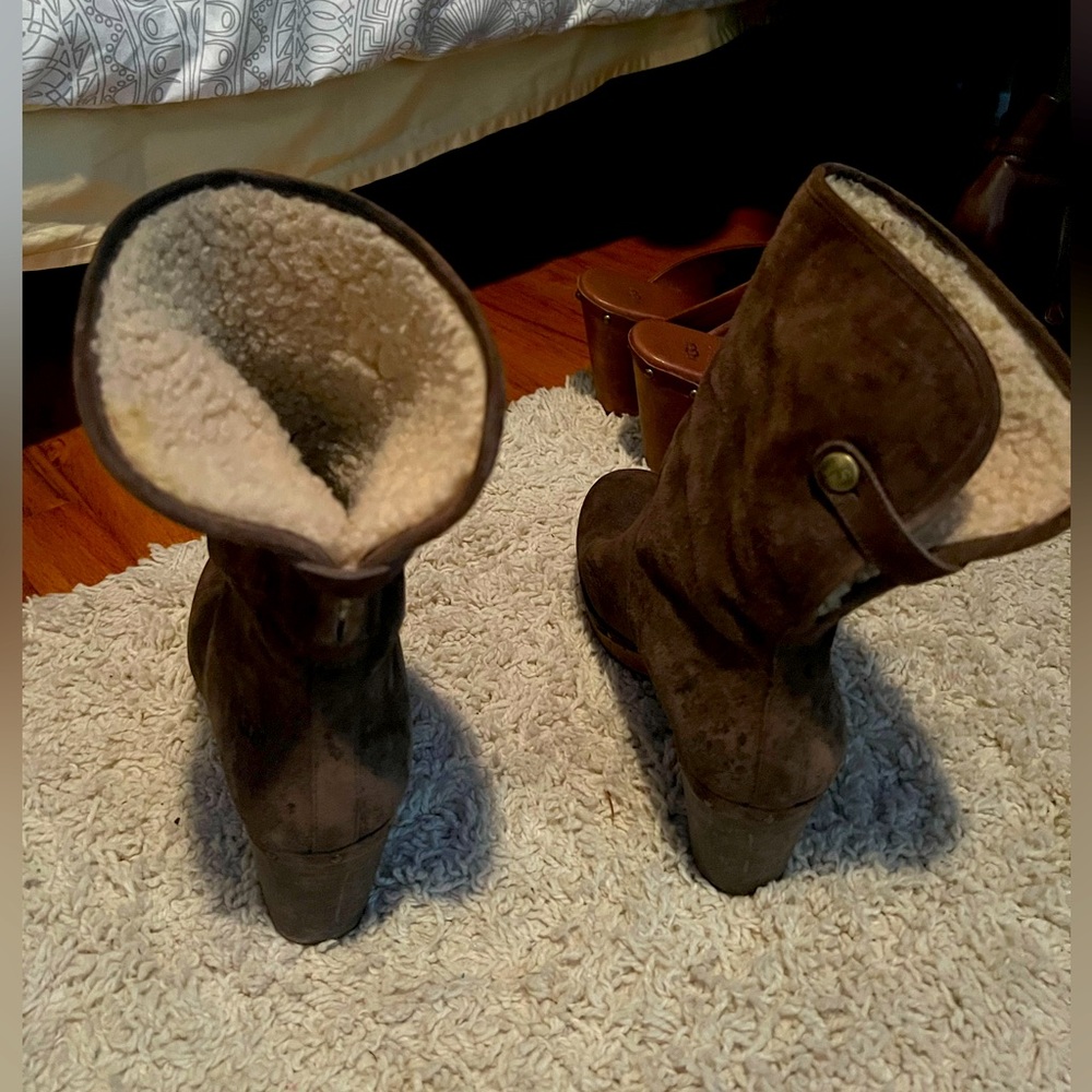 Ugg fur lined wood wedge heel Booties ! Women size 10